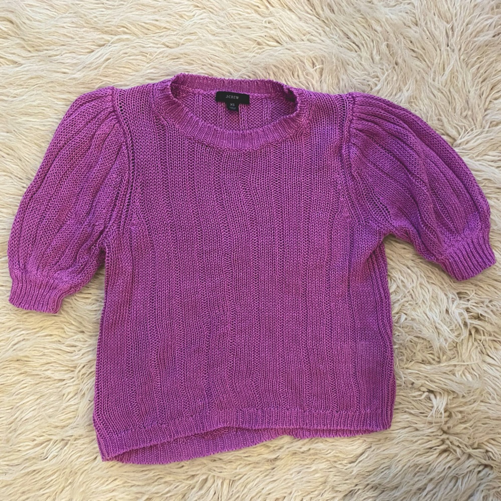 J Crew puff sleeve lilac purple pink knit sweater